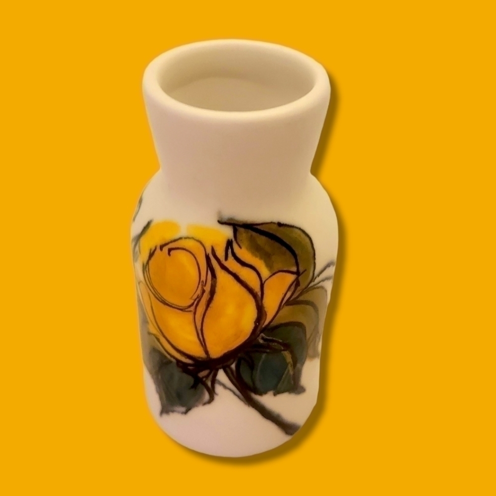 1958 Arabia Finland Handpainted Vase With Yellow Rose Hilkka-Liisa Sign